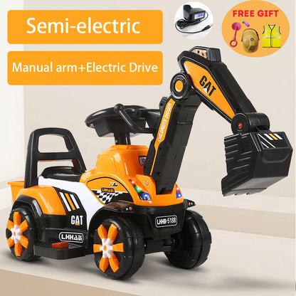 Rechargeable Electric Excavator Ride-On Toy – Manual & Battery Operated Digger for Kids, SG Local Delivery