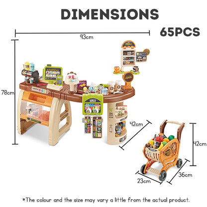 Kid's Pretend Shopping Toy Cart Set Shopping Cart Cashier Ice Cream Stand Toy Set Pretend Play Boys Girls Birthday Gift