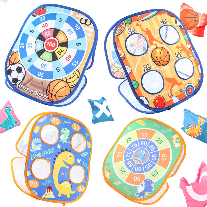 Kid's 3-in-1 Toss Bean Bags Game Foldable Bean Bag Board Cartoon Sticky Balls Dart Target