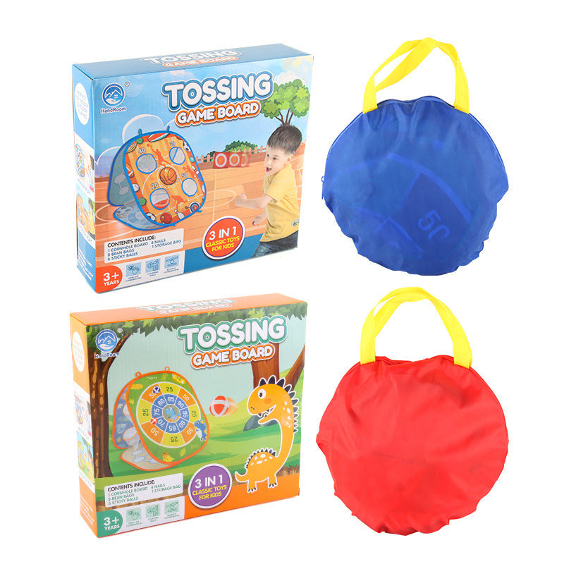 Kid's 3-in-1 Toss Bean Bags Game Foldable Bean Bag Board Cartoon Sticky Balls Dart Target