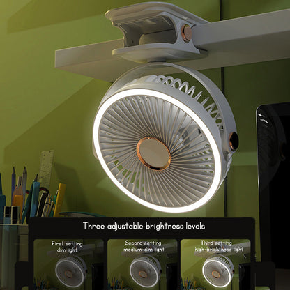 Clip-on Fan for Student Dormitory Bed Night Light Clip Fan Office Desktop Fan USB Rechargeable