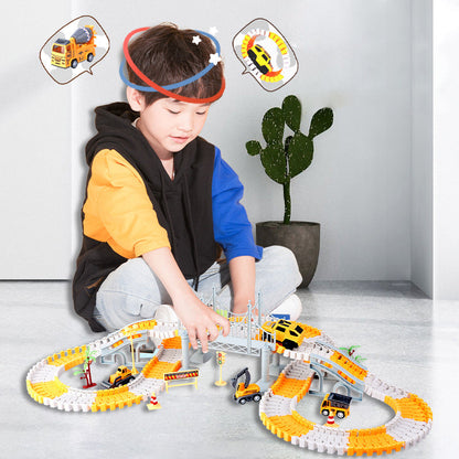 DIY assembly construction train track toy with electric sliding car, children's educational plastic assembly toy