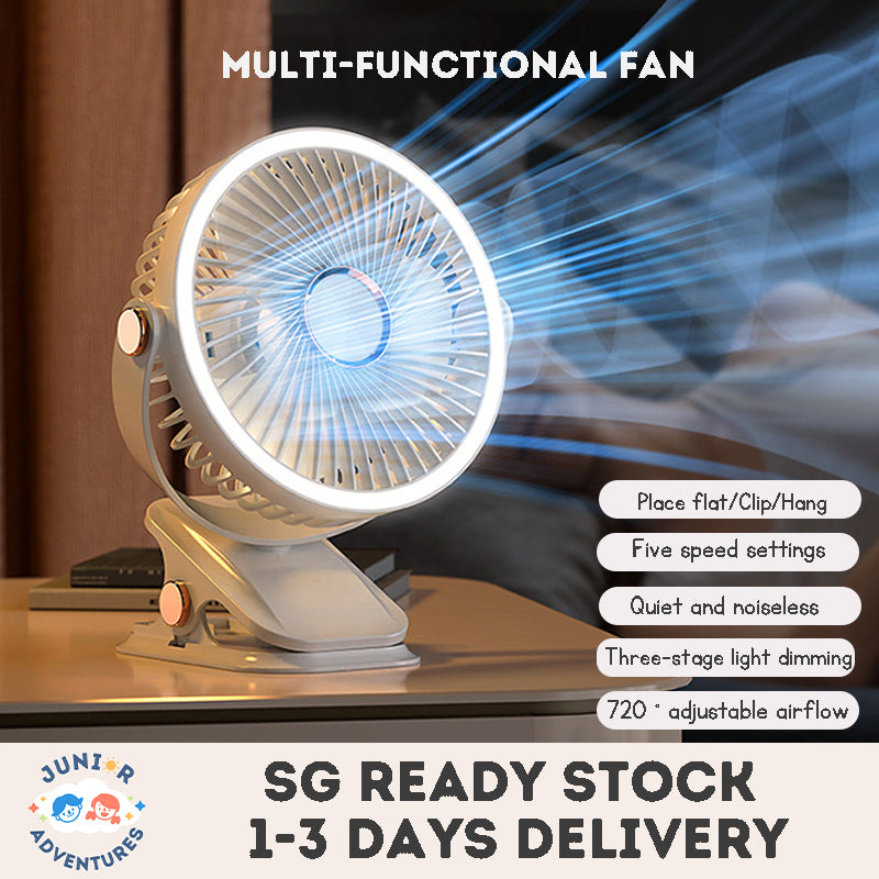 Clip-on Fan for Student Dormitory Bed Night Light Clip Fan Office Desktop Fan USB Rechargeable