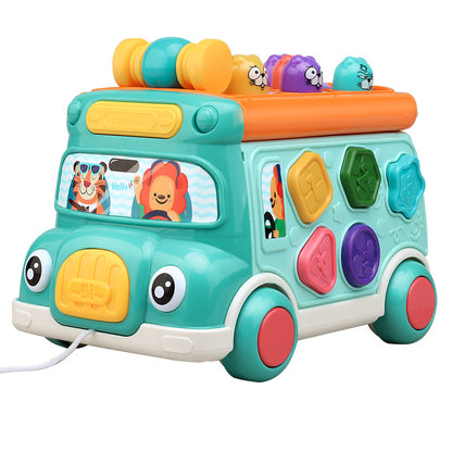 Cartoon Bus Whac-a-Mole: Multi-mode, Bilingual Switching, Puzzle Type Early Learning Toy Car with Pulling Function