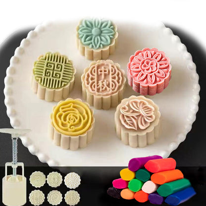 Children's Mid-Autumn Festival Pretend Playdough Mooncake Play Dough Embossing Mold Combo Set Creative Toy