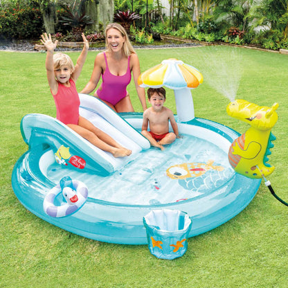 Crocodile Park Inflatable Pool with Water Slide Outdoor Pool Inflatable Castle Pool Kids' Splash Pool Summer Baby Swimming