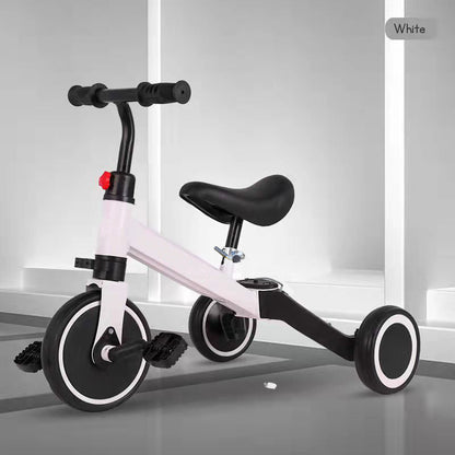 3-in-1 kids convertible tricycle with balance bike and walker modes, and detachable pedals, featuring easy-to-switch creative transformation modes