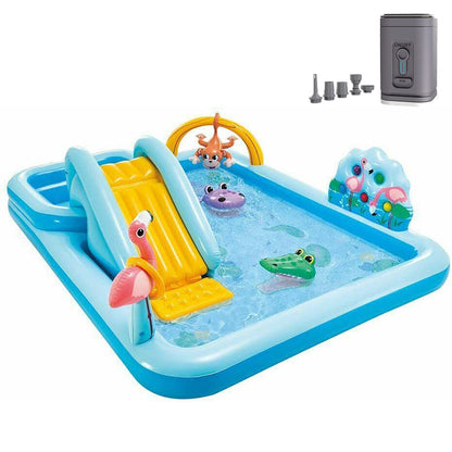 Crocodile Park Inflatable Pool with Water Slide Outdoor Pool Inflatable Castle Pool Kids' Splash Pool Summer Baby Swimming