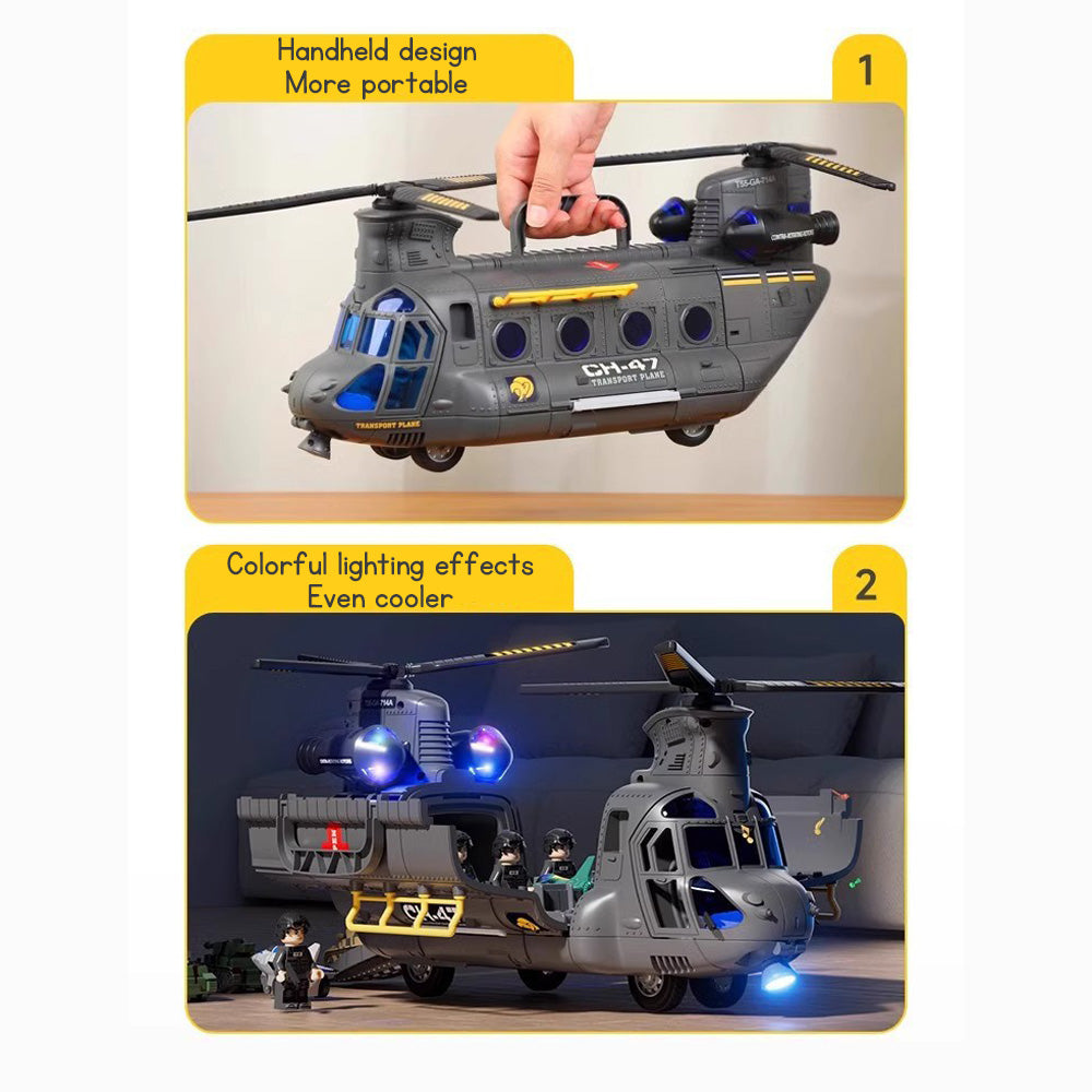 Large Children's Airplane Helicopter Transporter for Boys Educational Toy Realistic Sound Light Effects