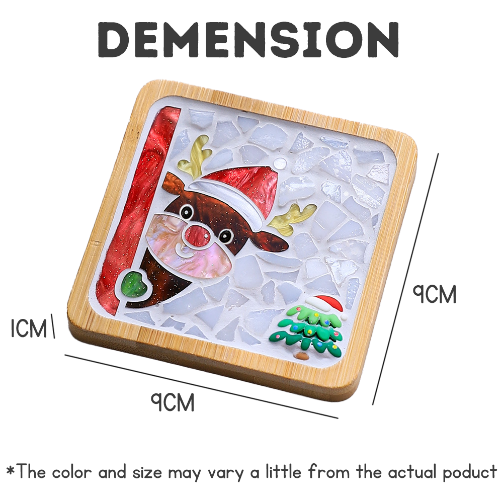 Christmas DIY Mosaic Coaster Making Kit Santa Claus Reindeer Xmas Tree Handmade Art Craft Set for Kids Christmas Gift Home Decoration