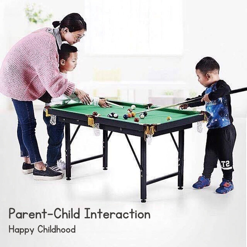 Children's 120cm Height-Adjustable Folding Mini Pool Table, Home Miniature Kids Billiard Table with Cue, Intellectual Toy Gift.