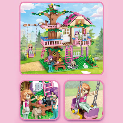 Girls Princess Castle Villa Treehouse Building Blocks Set Kids Educational Construction Toy Princess Doll House Playset Gift for Girls
