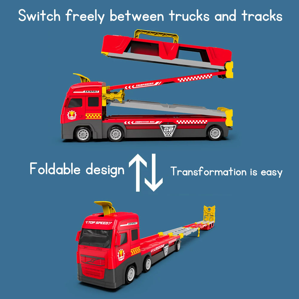 Remote Control Transport Truck Catapult Track Car Toy with Alloy Die-Cast Cars, Engineering Vehicle Racing Toy for Boys