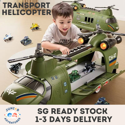 Large Children's Airplane Helicopter Transporter for Boys Educational Toy Realistic Sound Light Effects