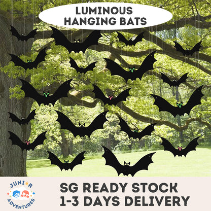 Reusable Halloween PP Glow-in-the-Dark Bat Tree Wall Porch Hanging Decorations for Holiday Parties