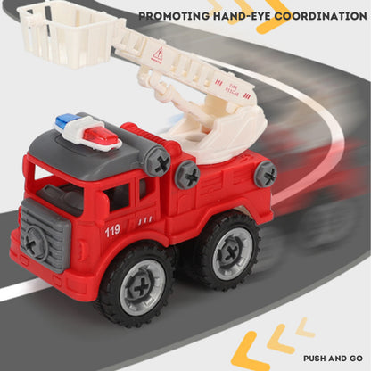Children's Disassembly and Assembly Toy Car with Electric Screwdriver Screw Toy Engineering Vehicles Fire Trucks Police