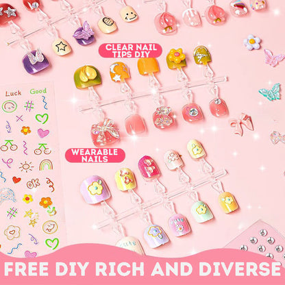 Kids Press On Nails Nail Art Sticker Kids Nail Polish Set DIY Kit Fake Nails for Kids False Nails Set