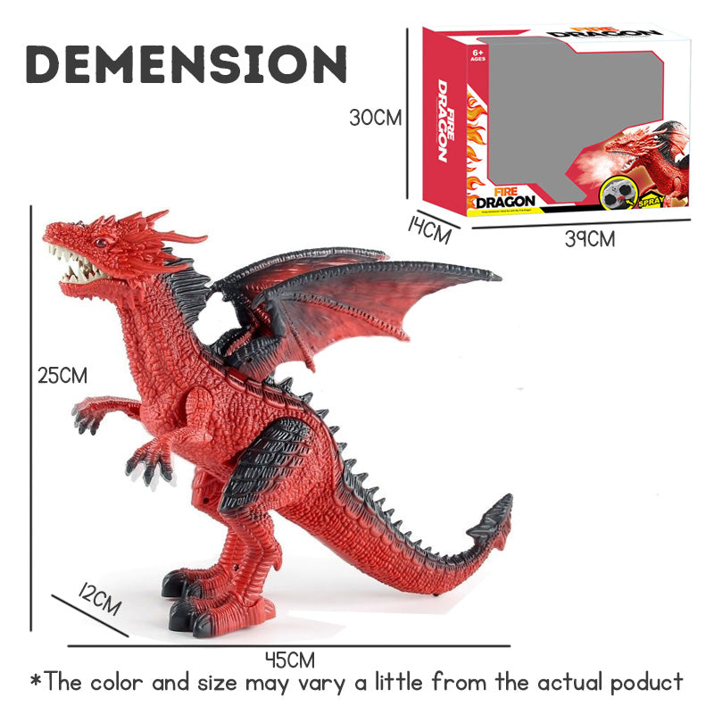 Kids Infrared Remote Control Spray Fire Dragon Toy, Electric Light Sound Walking Swing Wings Simulation Fire Dragon Boy Toy