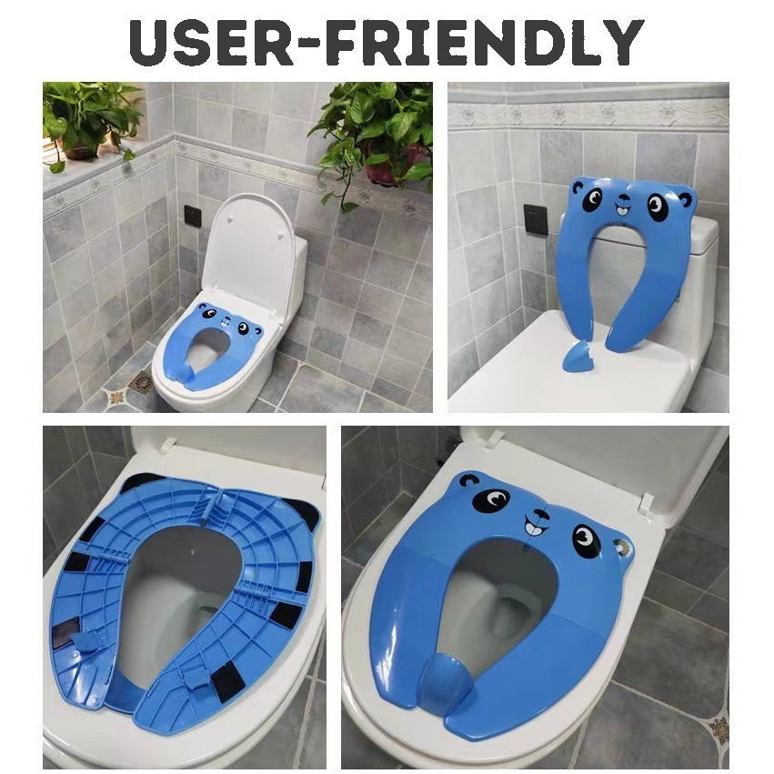 Children's Foldable Assisted Toilet Seat Pad Portable Travel Potty with Splash Guard, Storage Bag, and Anti-slip Blocks.