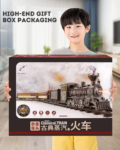 Electric Train Track Steam Spray Simulated Classical Railway Train Set Sound Light Train Toy