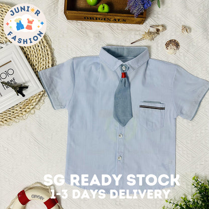 New Summer 2023 Children's Blue Tie-up Shirt - Detachable, Campus-style