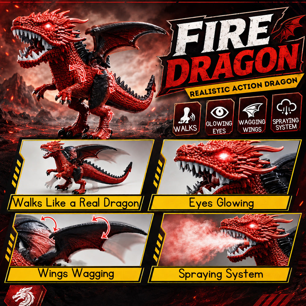 Kids Infrared Remote Control Spray Fire Dragon Toy, Electric Light Sound Walking Swing Wings Simulation Fire Dragon Boy Toy