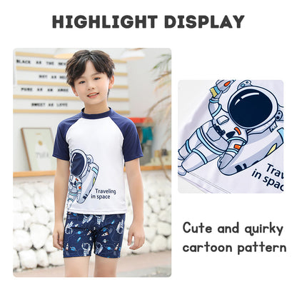 Swimming Suit Kid 3 Pieces Boy Swimming Suit Swimsuit set Breathable Silky Short Sleeved Cartoon Style