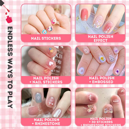 Kids Press On Nails Nail Art Sticker Kids Nail Polish Set DIY Kit Fake Nails for Kids False Nails Set