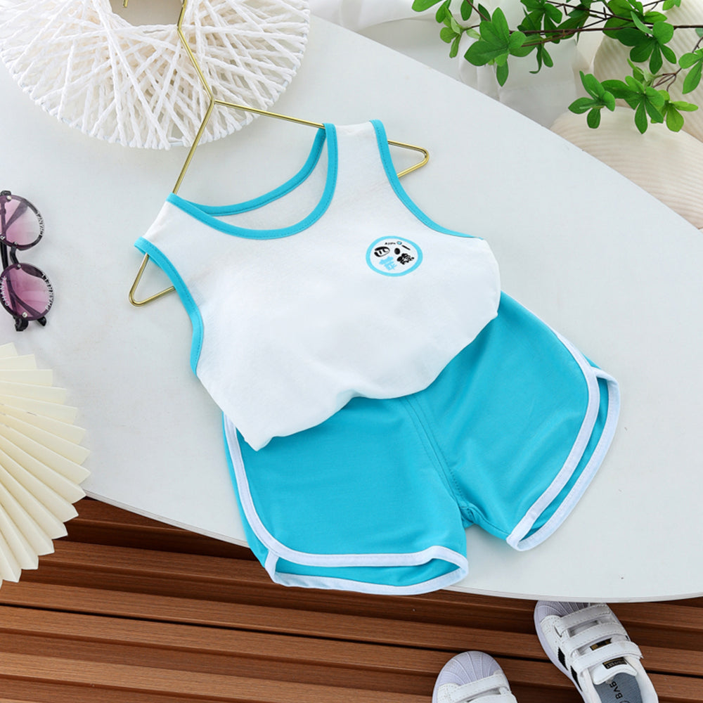 2023 Summer New Trendy Cartoon Sleeveless Sports Vest Two-Piece Set for Children.