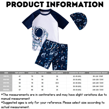 Swimming Suit Kid 3 Pieces Boy Swimming Suit Swimsuit set Breathable Silky Short Sleeved Cartoon Style