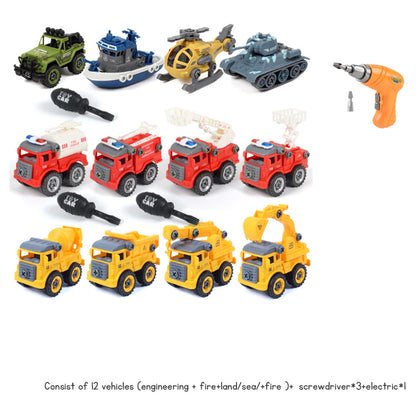 Children's Disassembly and Assembly Toy Car with Electric Screwdriver Screw Toy Engineering Vehicles Fire Trucks Police