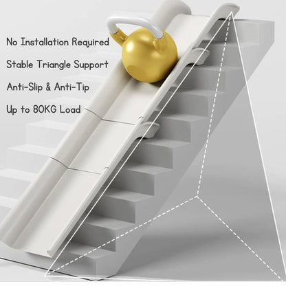 Kids Indoor Stair Slide, Adjustable Length Staircase Slide (170–390cm), No Installation, Anti-Slip Base, Safe PP Material, Space Saving Home Playground for Toddlers