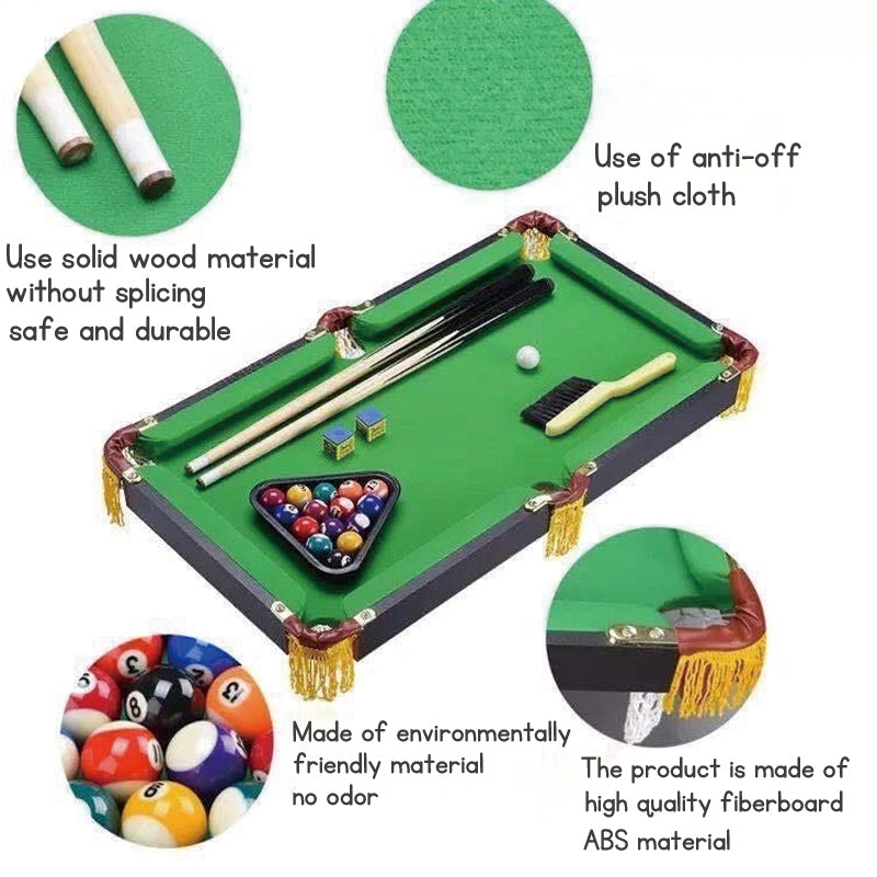 Children's 120cm Height-Adjustable Folding Mini Pool Table, Home Miniature Kids Billiard Table with Cue, Intellectual Toy Gift.