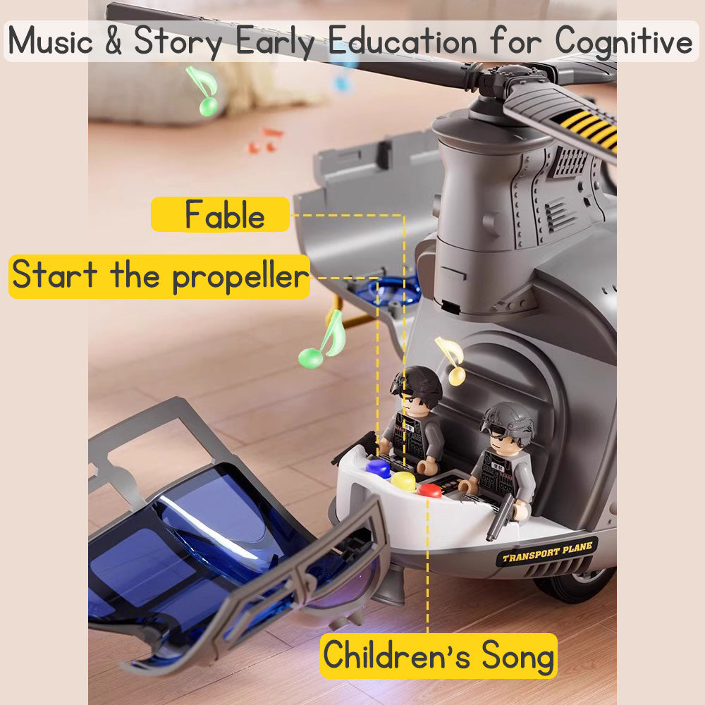 Large Children's Airplane Helicopter Transporter for Boys Educational Toy Realistic Sound Light Effects