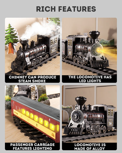 Electric Train Track Steam Spray Simulated Classical Railway Train Set Sound Light Train Toy