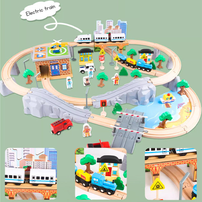 Children's Wooden Toy Train Track Set for a Virtual Traffic City, Educational Puzzle Early Learning Toy Kit