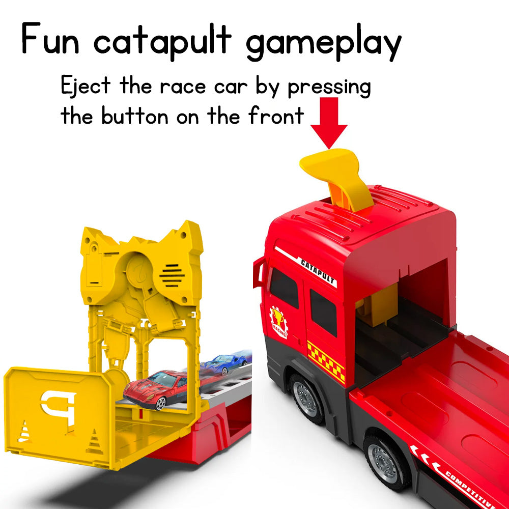 Remote Control Transport Truck Catapult Track Car Toy with Alloy Die-Cast Cars, Engineering Vehicle Racing Toy for Boys