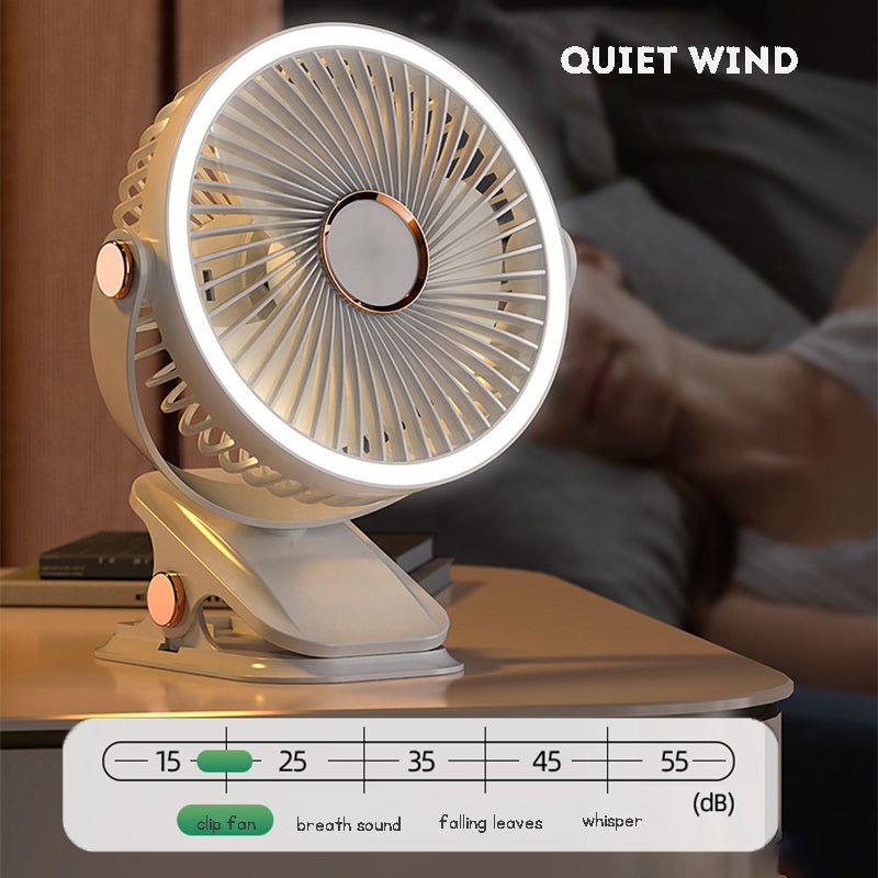 Clip-on Fan for Student Dormitory Bed Night Light Clip Fan Office Desktop Fan USB Rechargeable