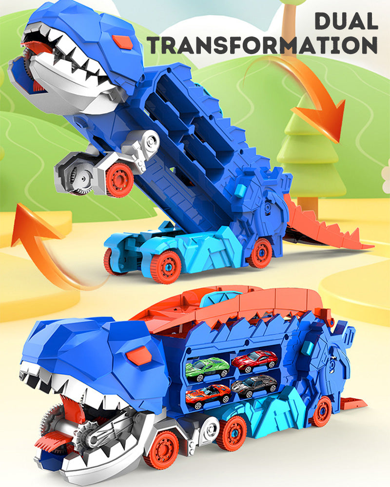 Dinosaur Truck Transforming Eating Cars Catapult Track Toy Sliding with 12 Alloy Cars Dinosaur Toy Car Toy