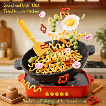 Kids Fried Noodle Cooking Toy & Pretend Play Barbecue Set with Light, Sound, Simulated Spray, Kitchen Toy Food Playset