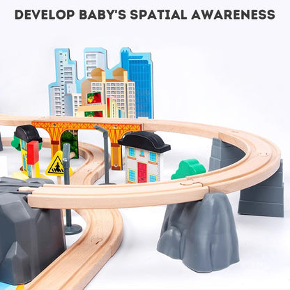 Children's Wooden Toy Train Track Set for a Virtual Traffic City, Educational Puzzle Early Learning Toy Kit