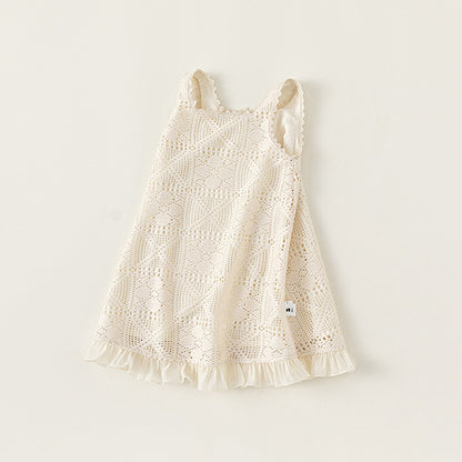 Girl Dress Kids Dress Girls Summer Dress Lace Hollow Out  Spaghetti Strap Dress Sleeveless 1-5Y