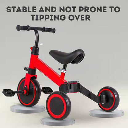 3-in-1 kids convertible tricycle with balance bike and walker modes, and detachable pedals, featuring easy-to-switch creative transformation modes