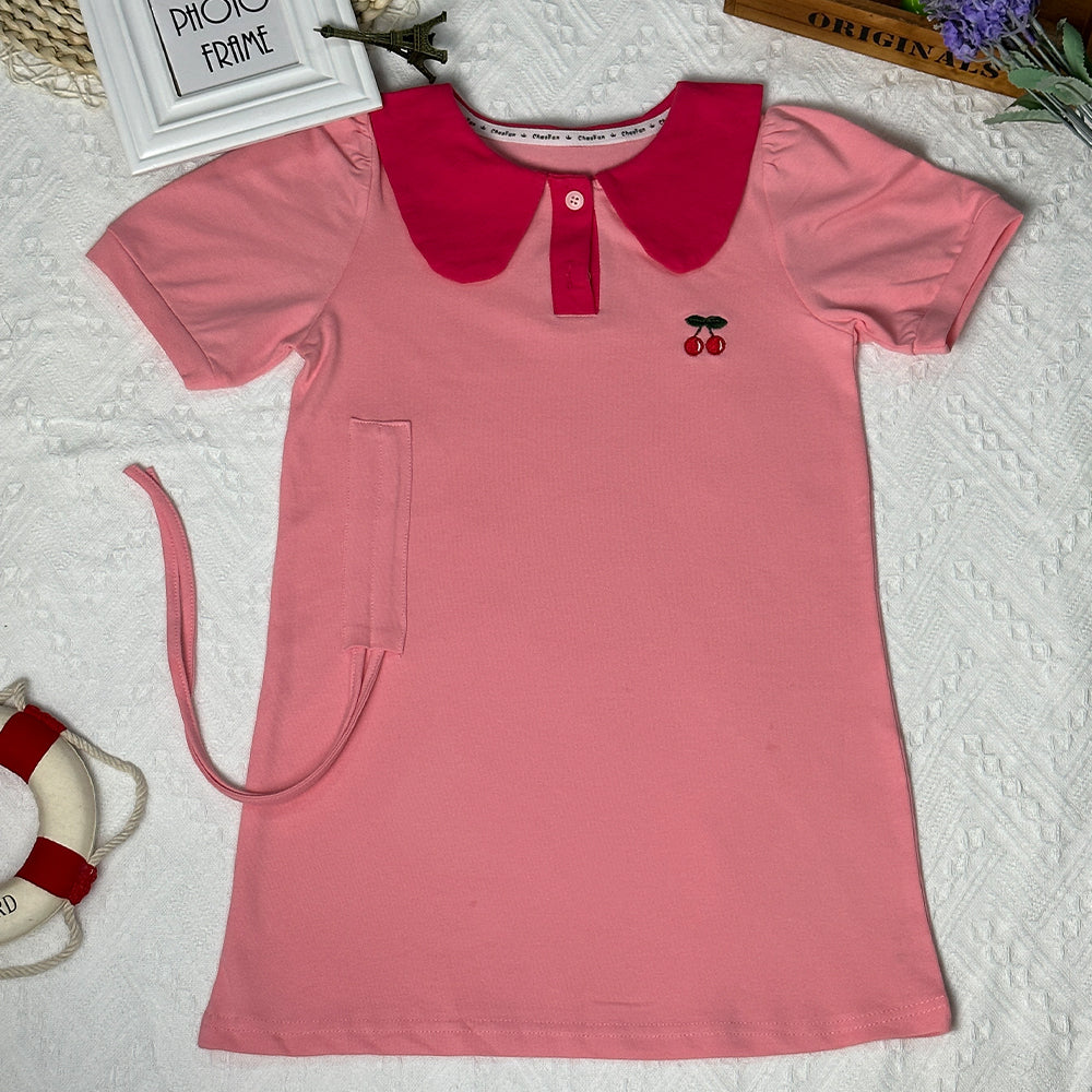 2023 Summer New Arrival Girls' Polo Collar Dress, Korean Version, Stylish Color Block Dress