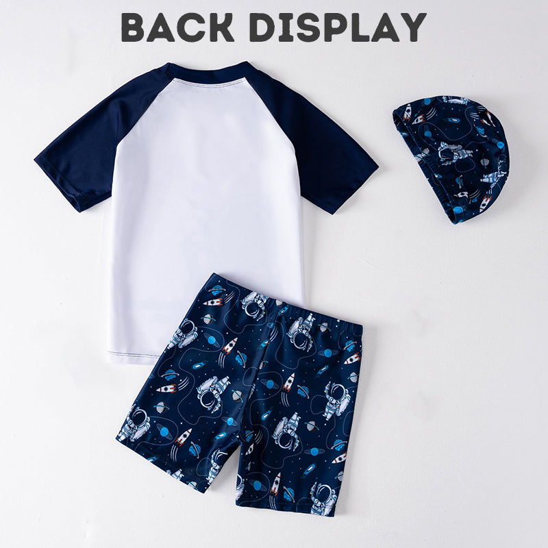 Swimming Suit Kid 3 Pieces Boy Swimming Suit Swimsuit set Breathable Silky Short Sleeved Cartoon Style