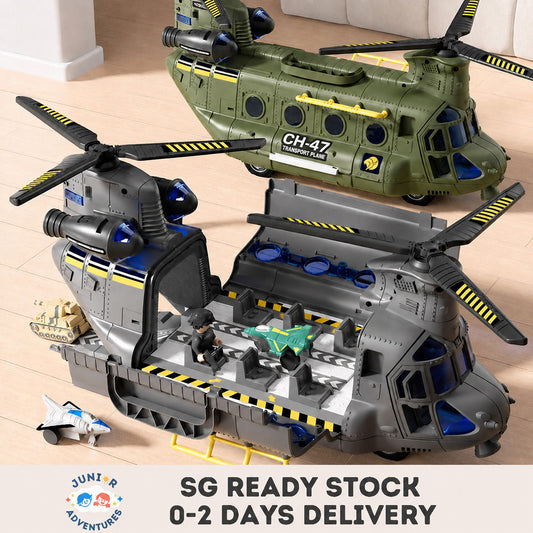 Large Children's Airplane Helicopter Transporter for Boys Educational Toy Realistic Sound Light Effects