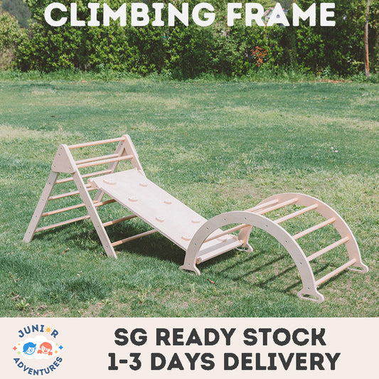 3-in-1 Wooden Climbing Frame for Kids – Indoor & Outdoor Playgym Set with Slide, Ladder & Arch