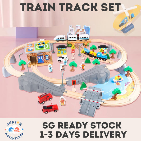 Children's Wooden Toy Train Track Set for a Virtual Traffic City, Educational Puzzle Early Learning Toy Kit