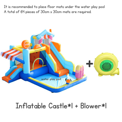 Kids Bouncy Castle with Trampoline & Slide – Inflatable Indoor Outdoor Jumping Playhouse with Blower