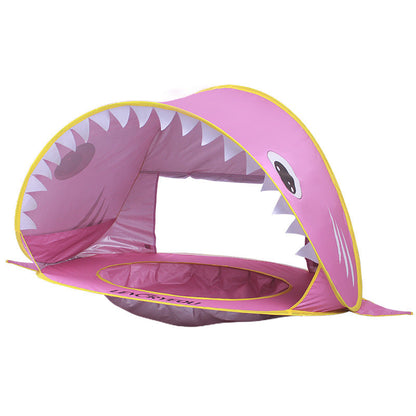 Children's Adorable Shark Beach Sunshade Tent, Fully Automatic Quick Setup, Easy Portable, Parent-Child Seaside Rest and Play House with Small Pool